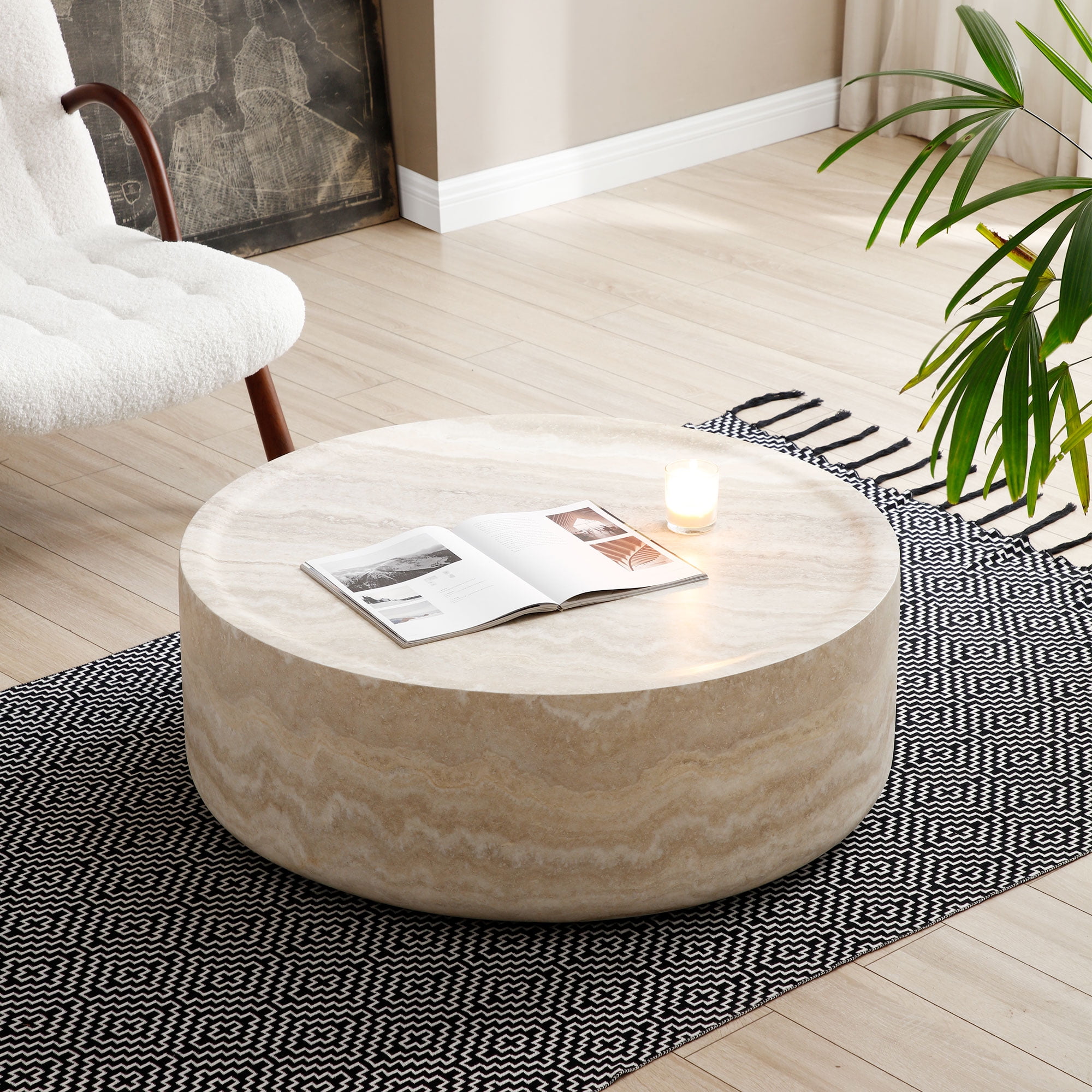 Kevinplus Set of 2 Faux MARS Pattern Round Coffee Tables for Living Room, No Need Assembly.