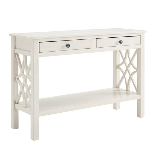 2 Drawer Wooden Console Table With Geometric Side Panels Antique White Com - Antique White Console Table With Storage 2 Drawer Wooden Console Table With Geometric Side Panels Antique White Com - Antique White Console Table With Storage