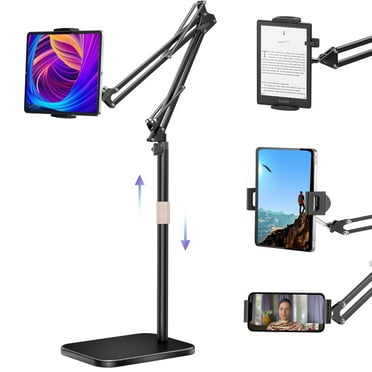 Hanru Tablet Floor Stand, 69" Height Adjustable 360-Degree Rotatable Tablet Holder, Thickened Stable Base, Arm Stretchable Stand, Overhead Bed Phone Mount(4"~12.9")