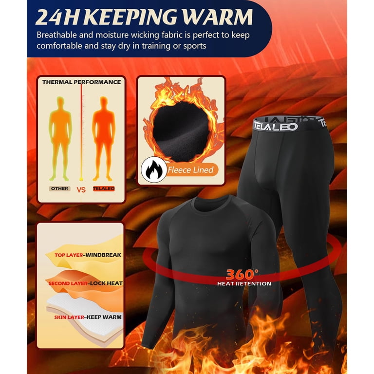 TELALEO Men's Fleece-Lined Thermal Underwear Set photo 3