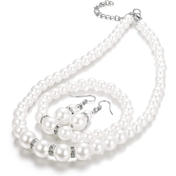 Faux Pearl Choker Necklace Dangle Earrings Bracelet Crystal Jewelry Set For Women Wedding Jewelry Sets Bridesmaids Gifts