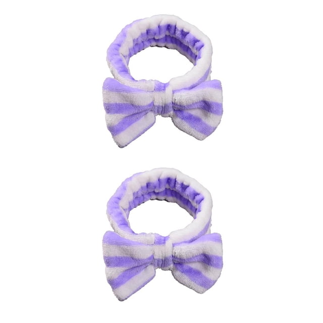 Qarigey Diademas Nudo de lazo Banda elástica para la cabeza Banda para el sudor ajustable Accesorios para el cabello Diadema para de cara Raya Raya blanca morada 2piezas Qarigey CBP394880