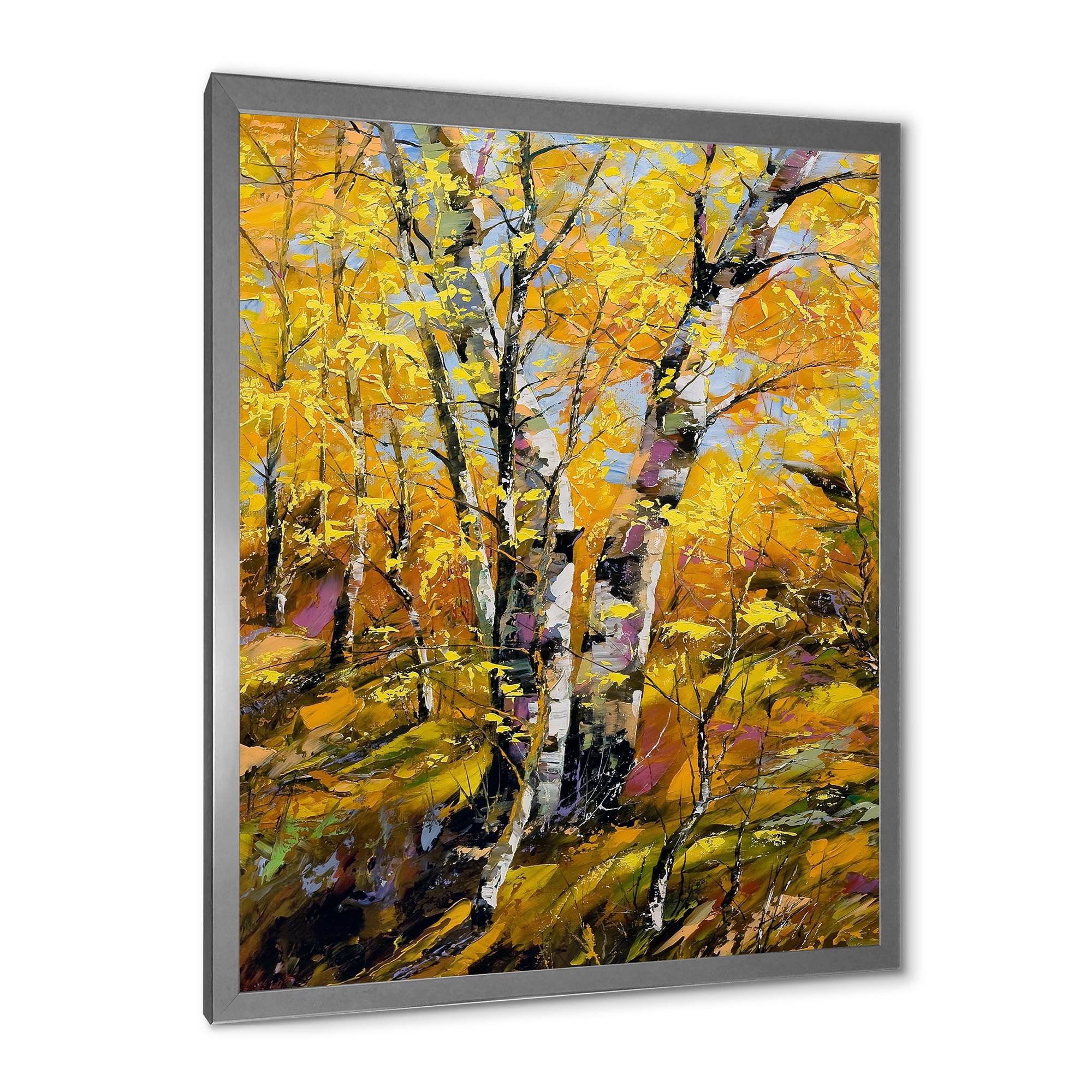 Designart 'Birches In Yellow Autumn Wood Forest' Country Framed Art Print
