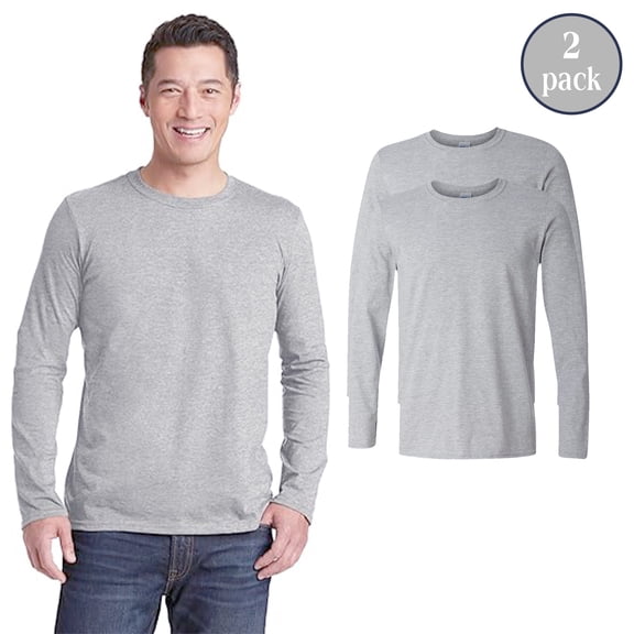 Gildan Adult’s Softstyle Long Sleeve Sport Grey T-Shirt, Pair Pack, S