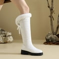 thumbnail image 3 of Knee High Snow Boots for Women Platform Lug Sole Long Booties Winter Warm Plush Strappy Mid Calf Dress Boots White Size 6.5, 3 of 6