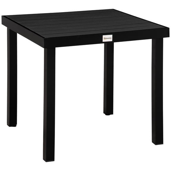 Patio Tables Outsunny Outdoor Dining Table for 4 Person, Square, Aluminum Metal Legs for Garden, Lawn, Patio, Woodgrain Black,Garden Tables