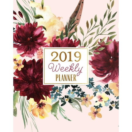 2019 Weekly Planner: 2019 Spendid Planner, Blush Pink & Watercolor Blooms Agenda Book