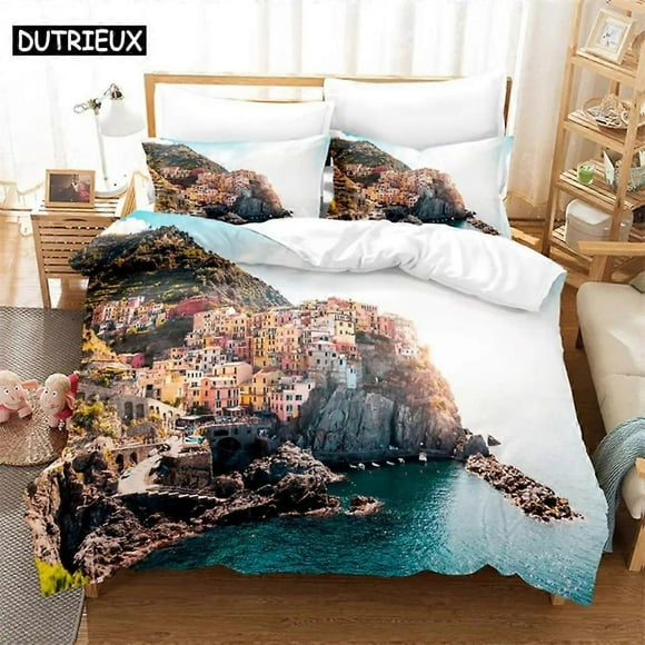 a2350 Bed Sheets Beautiful Coastline City Bedding Set Duvet Cover Set Bedding Digital Printing Bed Linen Bed Set Fashion Design3-Piece Bedding Set(200x200cm 78x78in)