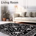 thumbnail image 2 of ODIKA 6'x9' Machine Washable Non-Slip Area Rug, Frosted Petal Tree Skirt featuring Botanical Snowdrift Motifs High Traffic Rug with Pad, Black, 652299, 2 of 8