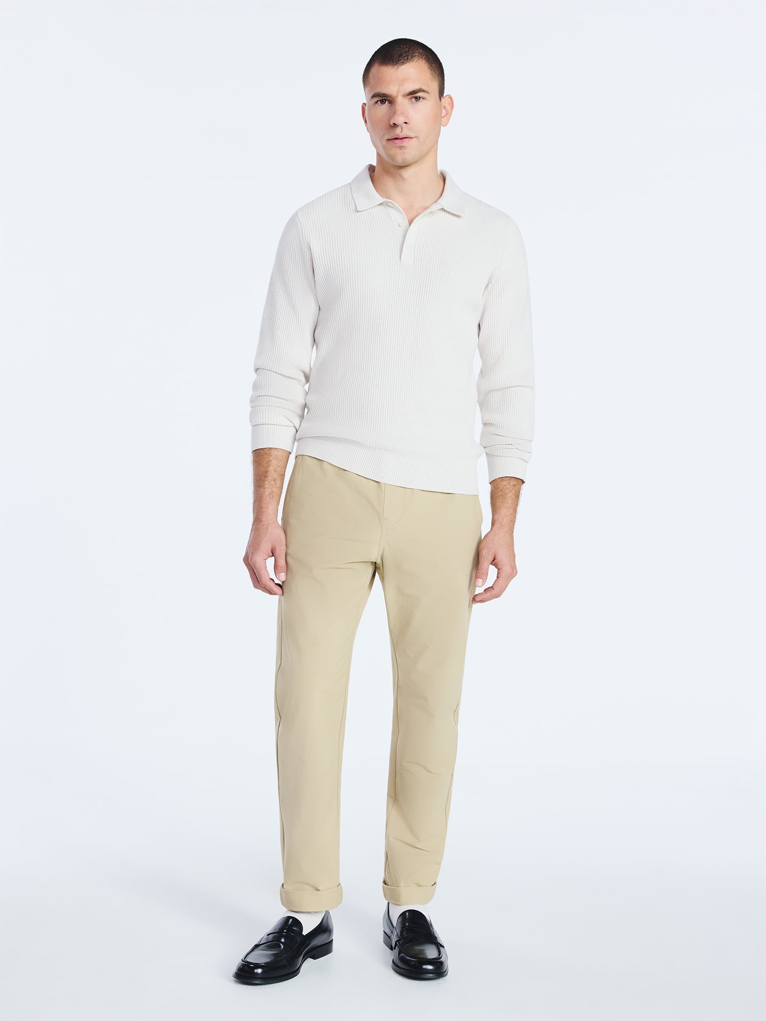 Free Assembly Men's Cozy Yarn Polo Sweater with Long Sleeves, Sizes S-3XL