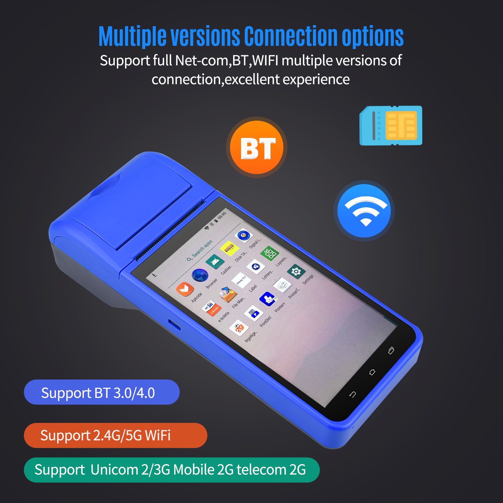 Android POS PDA Terminal 1D Barcode Scanner Printer 58mm Thermal