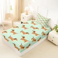 thumbnail image 2 of Manfei Cartoon Dog Twin Fitted Sheet, Modern Stripe Bedding, Green White, 2 Pieces, 1 Fitted Sheet and 1 Pillowcase, 2 of 6