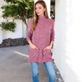 thumbnail image 6 of Women's Ribbed Knit Turtleneck Tunic Sweater with Front Pockets - Large, Purple, 6 of 6