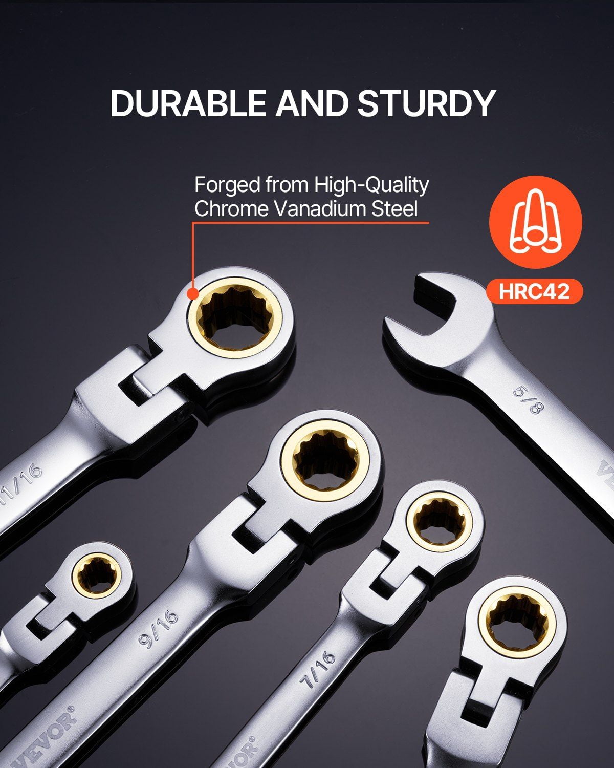 8 Piece Cr V Steel Flex Head Ratcheting Wrench Set SAE 5 16 to 3 4 Inch with Roll Up Pouch for Household Workshop Garage