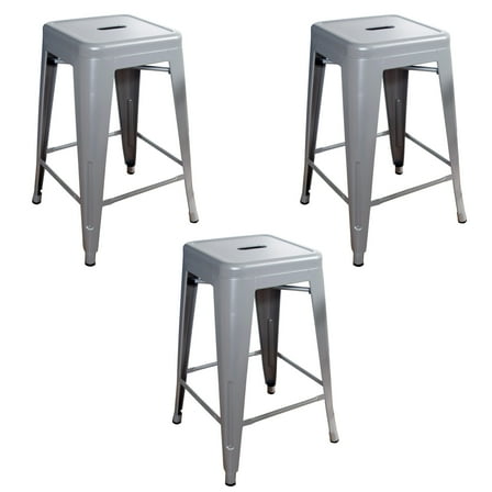 AmeriHome 3 Piece Silver Finish 24-inch Metal Backless Bar Stools