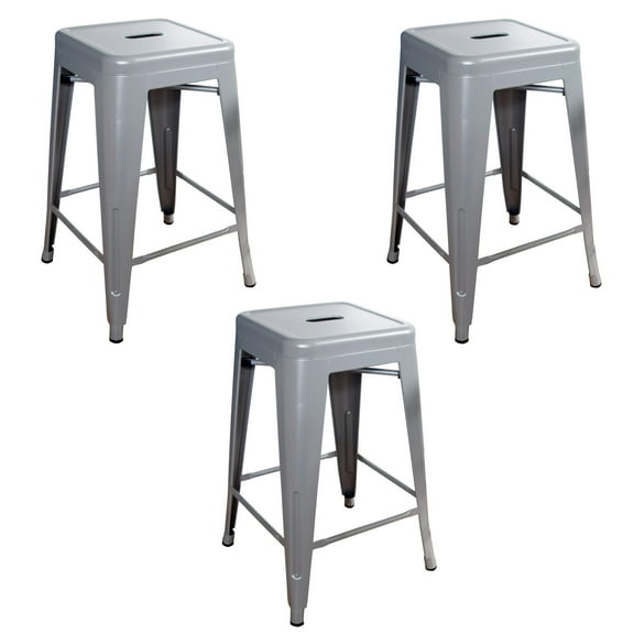 AmeriHome 3 Piece Silver Finish 24-inch Metal Backless Bar Stools
