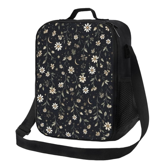 Daisy Moon Floral Lunch Bag Insulated Thermal Lunch Box with Shoulder Strap & Handle for Women and Men