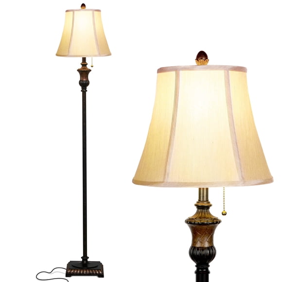 Brightech Sophia Lampe sur Pied à DEL, Grande Lampe Moderne Mi-Siècle avec Abat-Jour en Tissu en Forme de Cloche, Idéale pour la Décoration de Chambre et de Salon - Bronze
