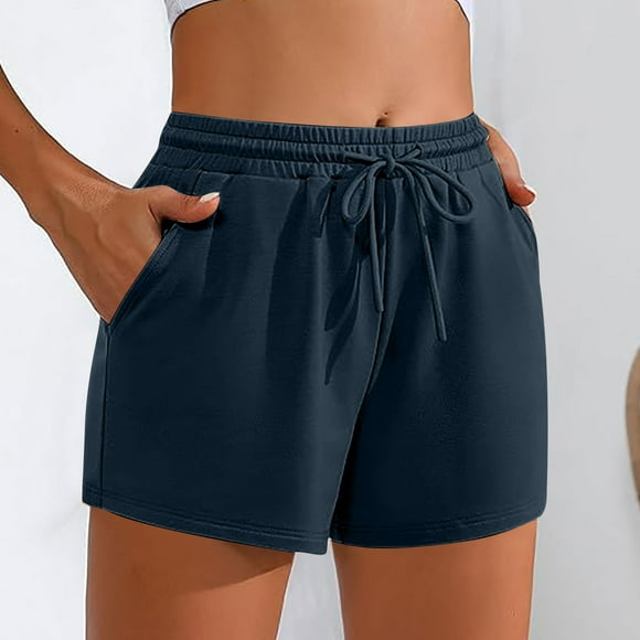 Gspmoly Women’S Shorts, Women'S Solid Color Casual Drawstring Sports Shorts with Pocket Plus Size Shorts for Women Clearance Navy S