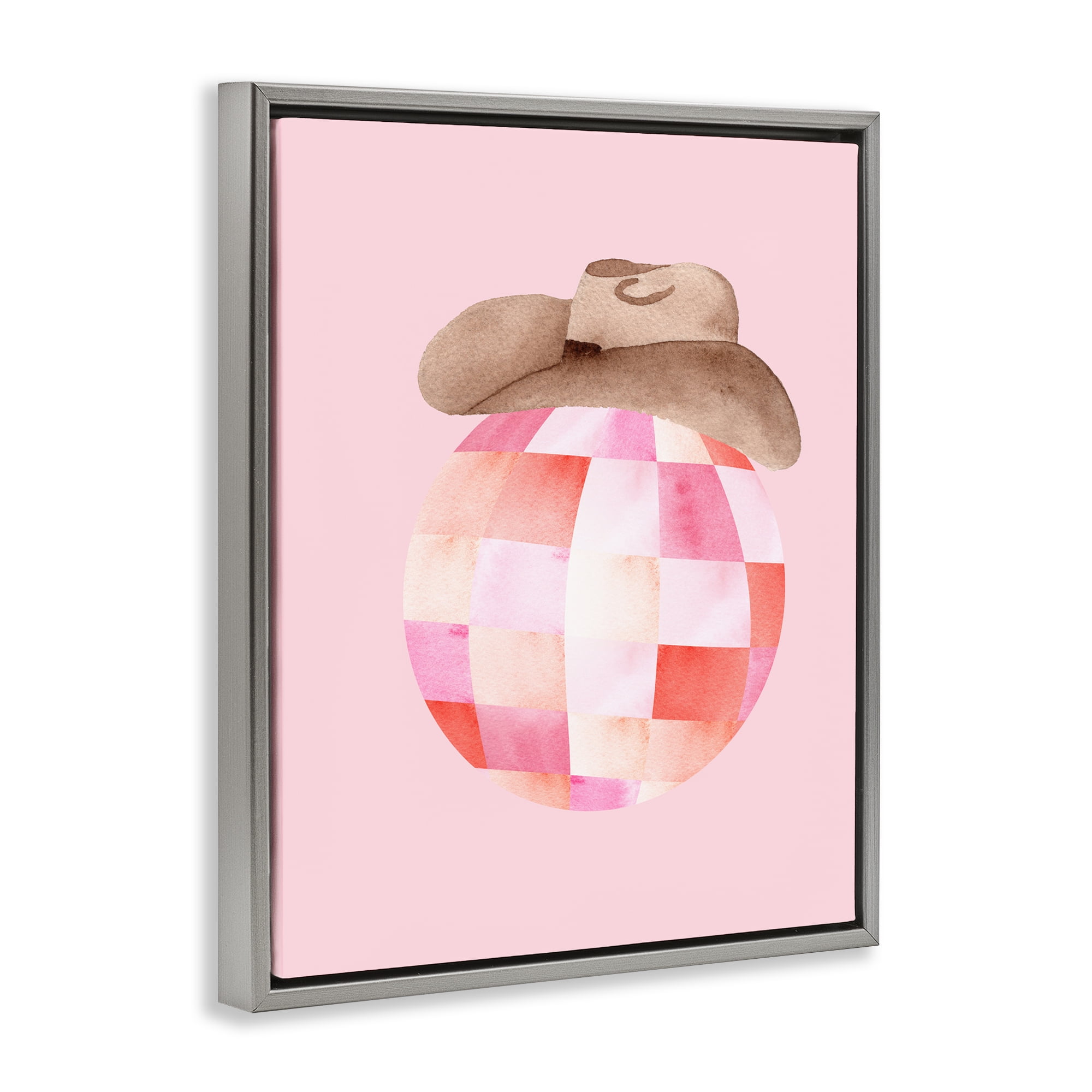 Rosy Disco Cowgirl Hat Gray Framed Floater Canvas Wall Art, design by Nina Jacobs