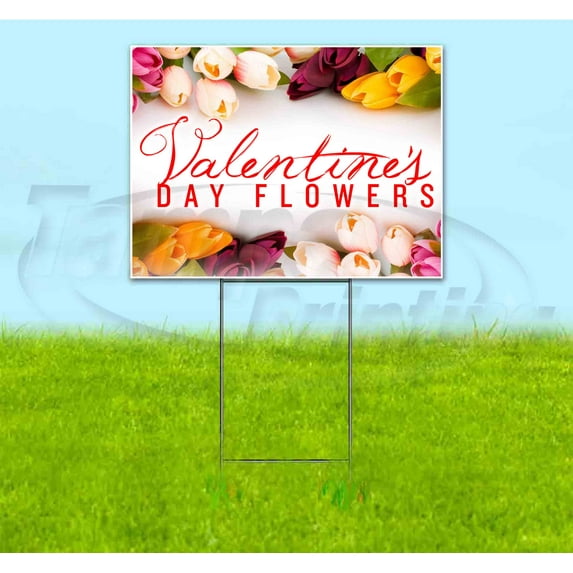 Valentines Day Flowers (18" x 24") Yard Sign, Includes Metal Step Stake