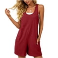 thumbnail image 2 of Women Jumpsuits Dressy Casual Women's Sleeveless Casual Romper, Loose Short Jumpsuit with Pockets, Summer Everyday Streetwear Red M, 2 of 7