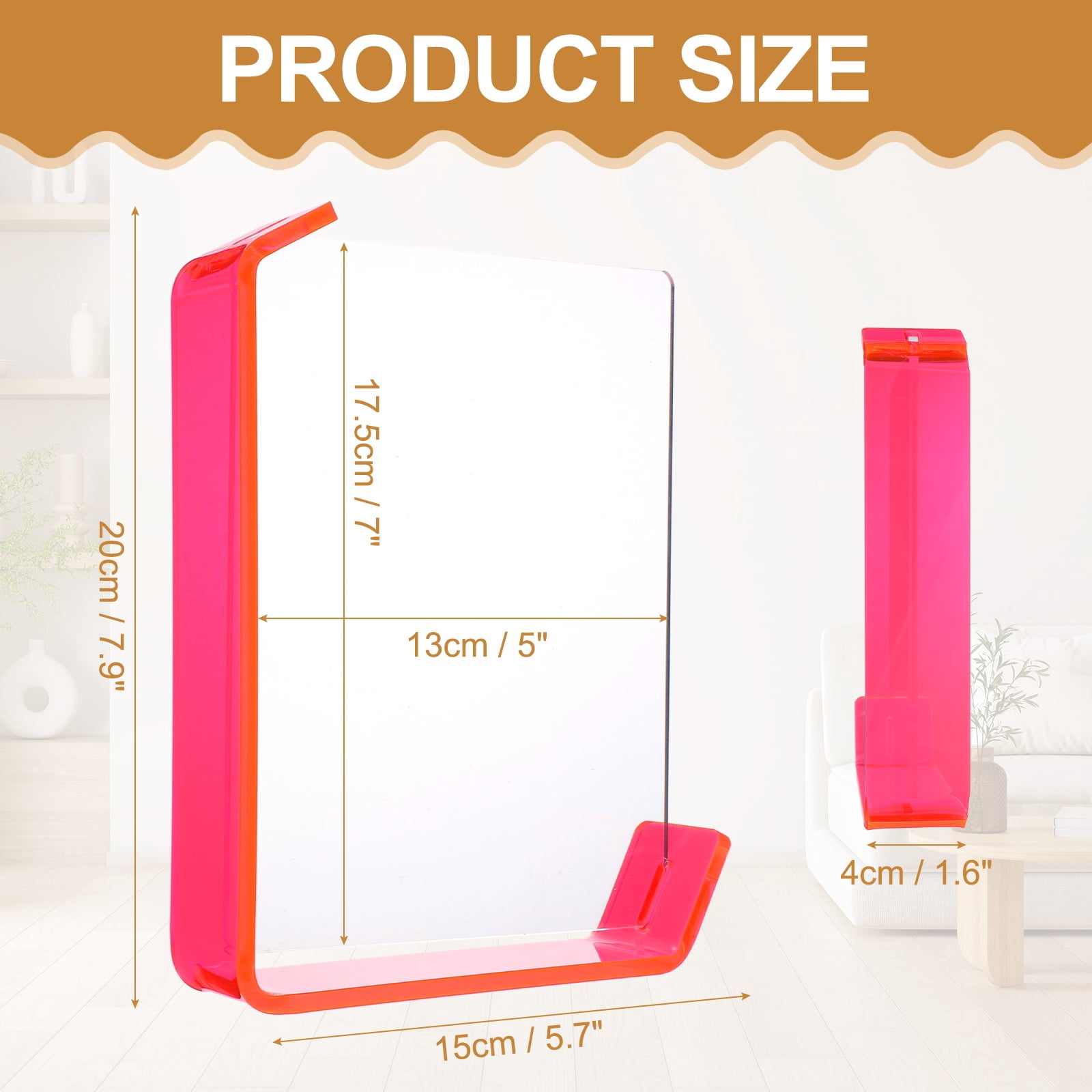 Unique Bargains Durable Acrylic Floating Picture Frame for Wall Fluorescent Red 5" x 7"