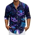 thumbnail image 6 of Fgvctg Mardi Gras Button Down Shirt for Men Carnival Party Long Sleeve Cotton Blouses Collared Oversized Mask Print Shirts Soft Business Casual Outfits Navy 4XL, 6 of 6
