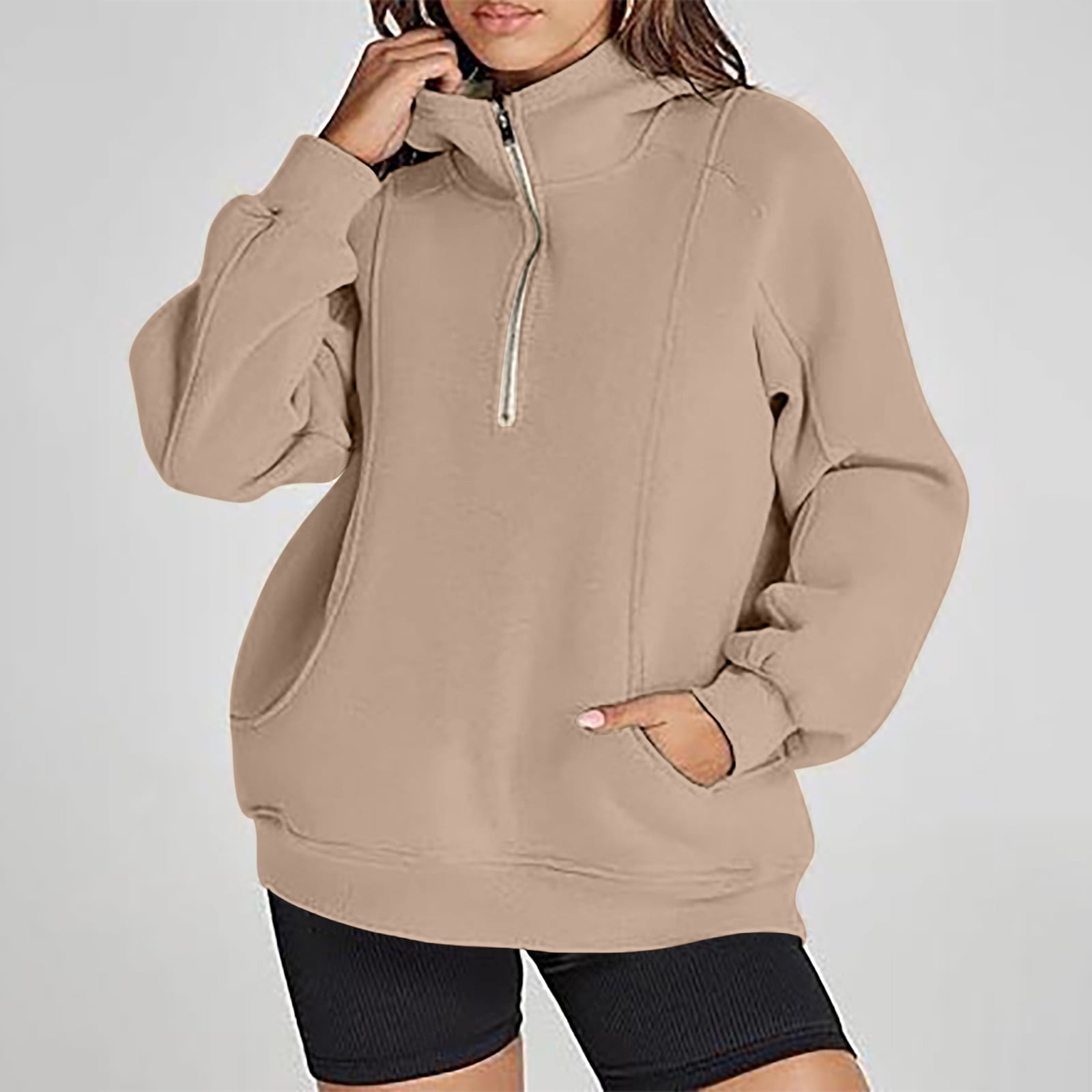 Ladies Sweatshirts Half Zip Pullover Women's Zipper Sweatshirt No