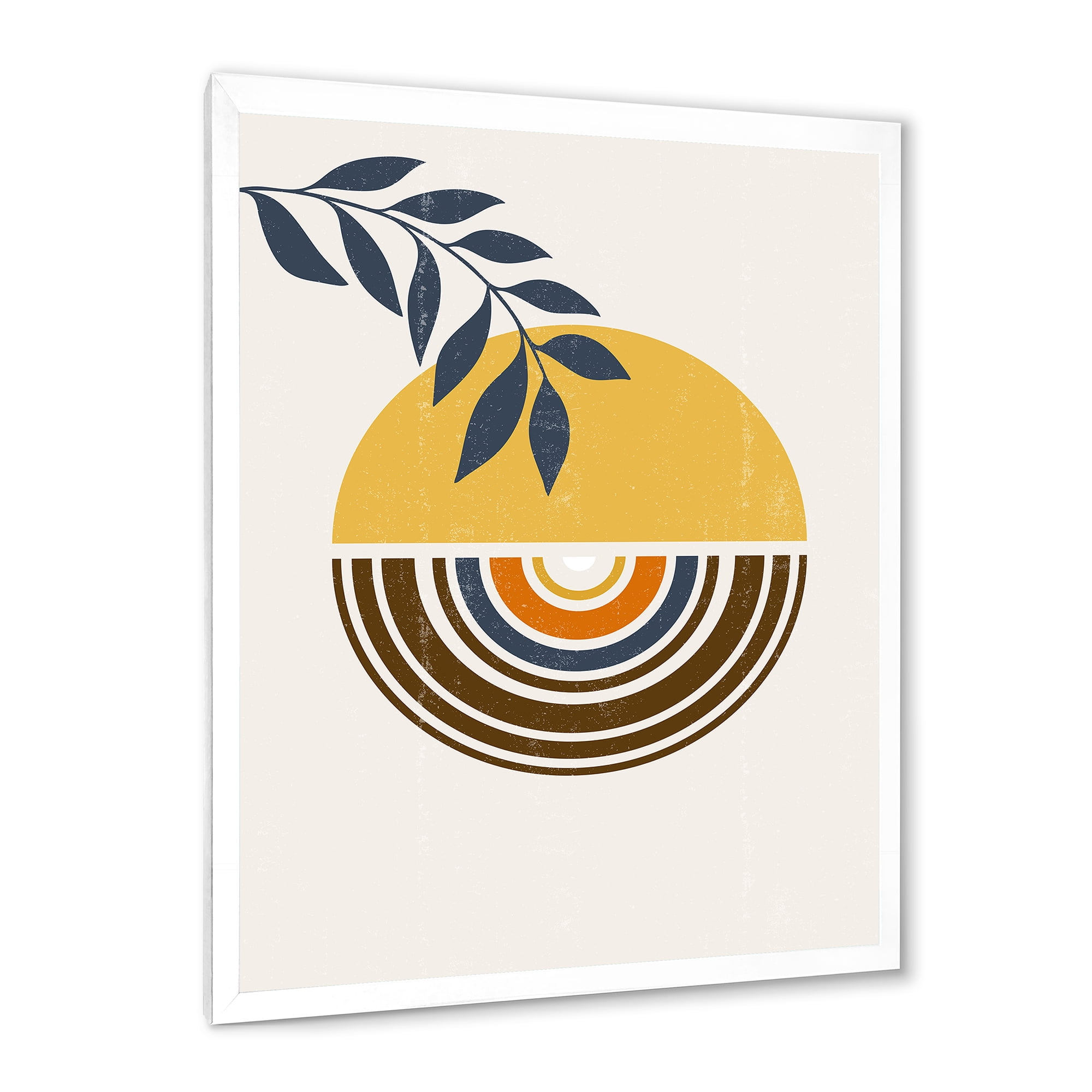 Designart 'Abstract Sun and Moon Leaves ' Modern Framed Art Print