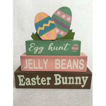 Easter Bunny Jelly Beans Egg Hunt Moveable Block Sitter
