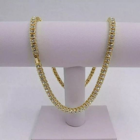 Men's 20 Ct Round Cut Lab Created Diamond Tennis Necklace 14K Yellow Gold Plated