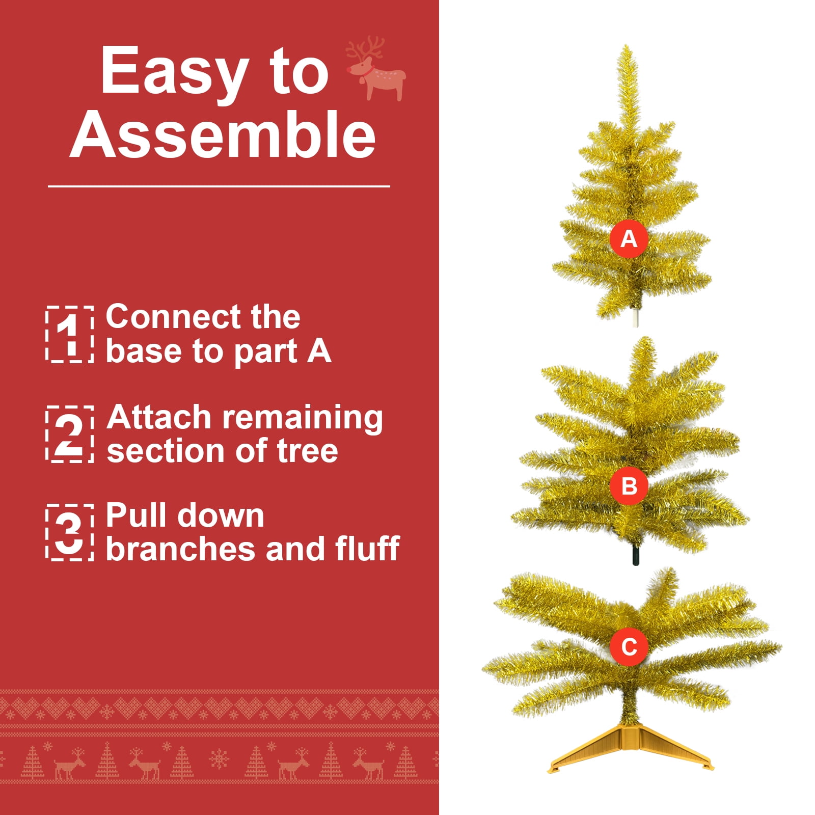 4FT Gold Christmas Tree with 50 UL Lights, 122 PVC Tips, Prelit Artificial Holiday Tree for Indoor Decoration, Small Space, Tabletop, Apartment, Office