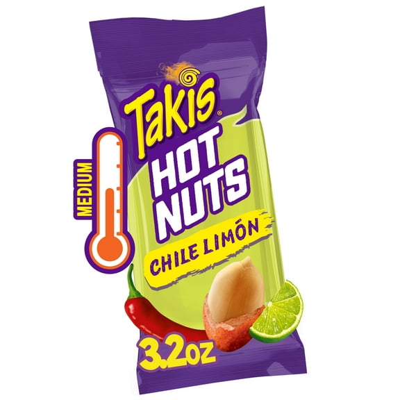 Takis Chile Limon Hot Nuts 3.2 oz Snack Size Pouch, Chili Pepper & Lime Double-Crunch Peanuts