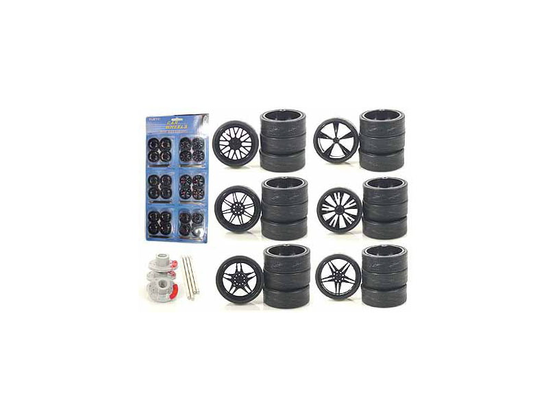 Custom Wheels for 1/18 Scale Cars and Trucks 24pc Wheels and Tires Set 