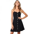 thumbnail image 2 of Femmes Robe Courte Dos Nu Bretelles Bouton Robe Décontractée Robes d'Été Sans Manches Bleu L, 2 of 6
