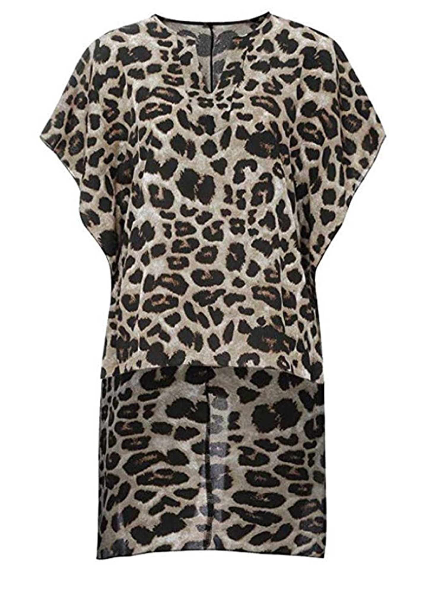 EYIIYE Women V Neck Ladies Leopard Print Chiffon Loose T Shirt Tops ...