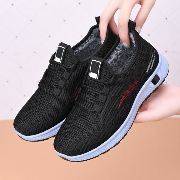 IEMIEMIEM Women's Orthopedic Shoes Plush Lined Sneakers Breathable Lightweight Walking Shoes Running Shoes Non Slip Tennis Fashion Casual Sneakers Black