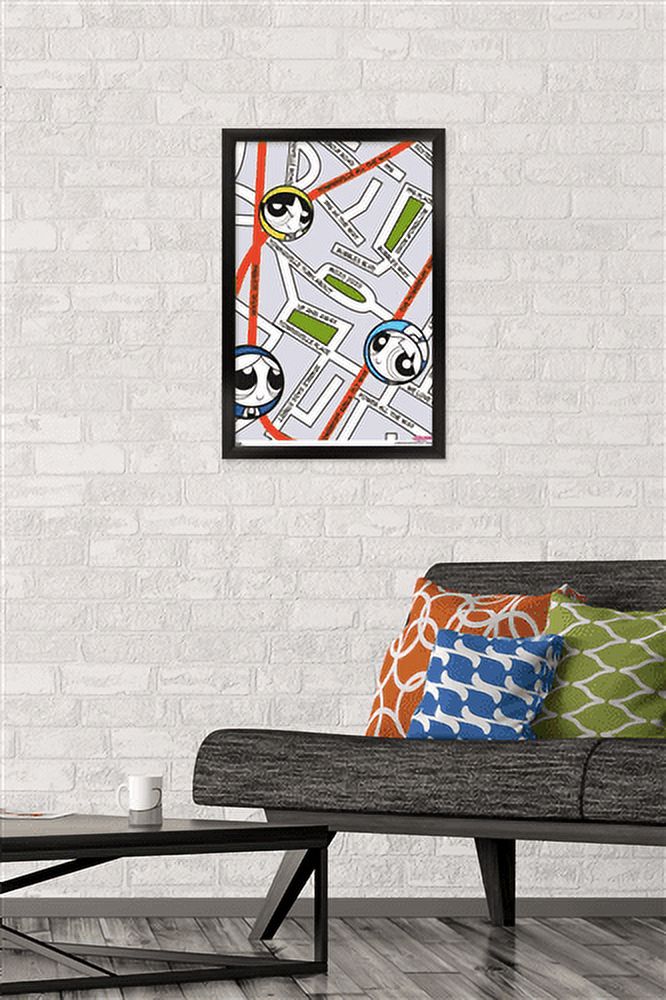 The Powerpuff Girls - Group Map Wall Poster, 14.725" x 22.375", Framed