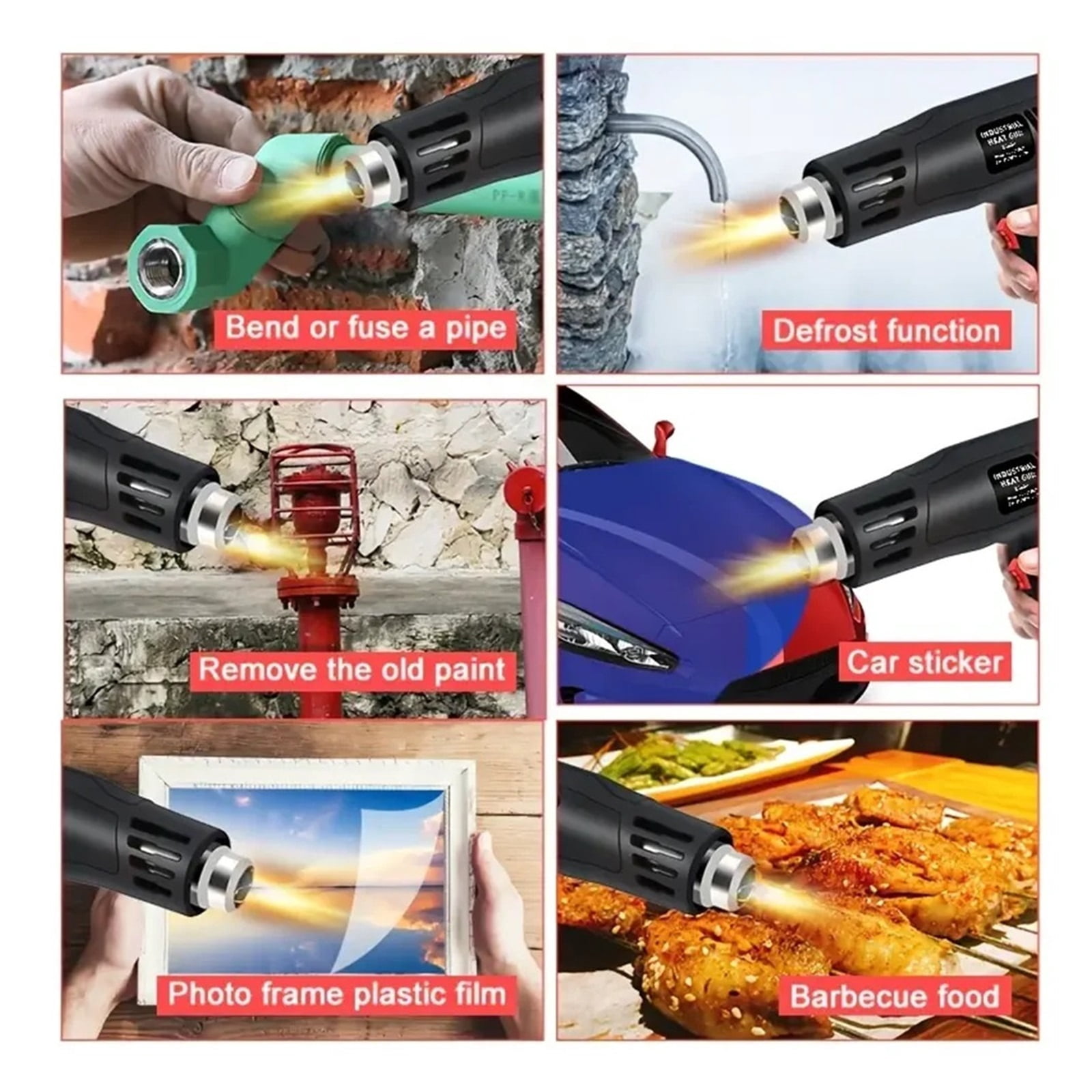 2000W Hot Air Gun High Power Temperature Regulating Industrial Electric Heat Gun Automobile Film Baking Gun Tool ,Variable Temperature