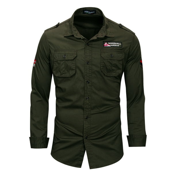 Diannasun Men's Cotton Long Sleeve Military Button Down Shirts Cargo Work Shirt Other 3xl