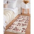 thumbnail image 3 of Red Botanical Entryway Runner Rug 2x4ft, Vintage Nature Flower Floral Washable Woven Living Room Hallway Bedroom Kitchen Carpet with Tassels, Non-Shedding Indoor Outdoor Throw Door Mat for Entryway, 3 of 5