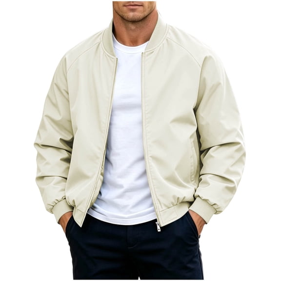 StSilkitty Lightweight Jacket for Men Solid Color Long Sleeve Full Zip Jacket Coat with Pockets Loose Casual Outerwear