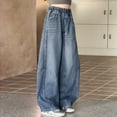 thumbnail image 7 of TGPMGRZ Tween Girls Baggy Jeans Elastic Waist Wide Leg Baggy Pants High Waist Y2k Stretchy Denim Pants Blue 9-10 Years, 7 of 7