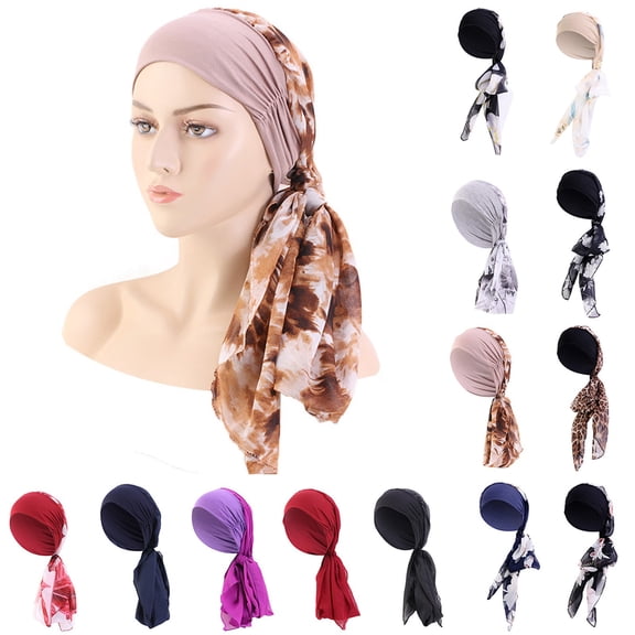 Multicolor Stretchy Beanie Turbans for Women Polyester Knotted Hairwraps Headwraps Ribbed Turban Stretch Jersey Head Scarf Chemo Cancer Cap One Size