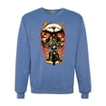 thumbnail image 1 of Flaming Motorycle Hell Fire Skull Biker | Mens Fashion Crewneck Graphic Sweatshirt, Vintage Heather Blue, 3XL, 1 of 4