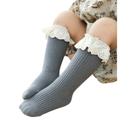 

Biekopu 0-8Y Newborn Baby Girls Ruffles Knee-high Socks Fashion Solid Color Stocking for Kids Toddler Baby Girls