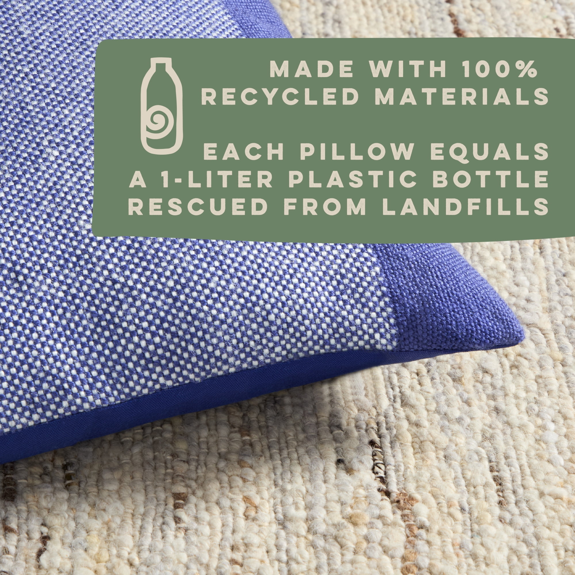 TOWN & COUNTRY TERRA Alara Solid Border Handcrafted Indoor Outdoor Decorative Pillow, 100% Recycled Materials, UV Fade Resistant, Water Repellent, Blue/Ivory, 20"x20"