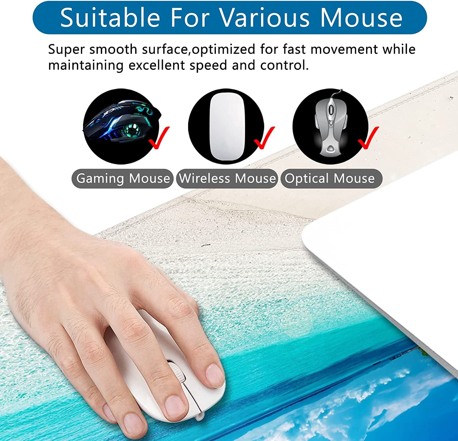 Beach Mouse Pad Ocean Theme Large Gaming Mouse Pad XXL 35x15.7x0.12 inch Large Rubber Mouse Pad for Desk with Personalized Design for Laptop, Computer PC (Beach -1)