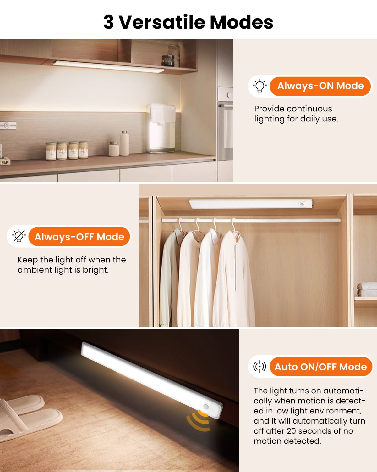 SUNLINKCO 8 Inch Motion Sensor 41 LED Under Cabinet Lighting Dimmable USB Rechargeable Indoor Light Magnetic Wardrobe, 2pk Kitchen Closet Wireless Lights 6000K Daylights